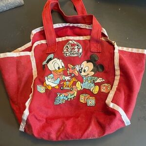Disney Red Tote Bag with Mickey Mouse and Donald Duck babies VTG retro